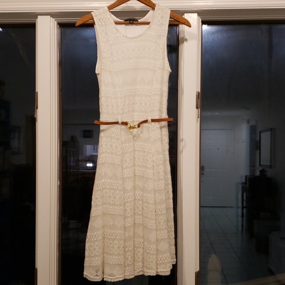 Sleeveless Fit and Flare Off White Dress
